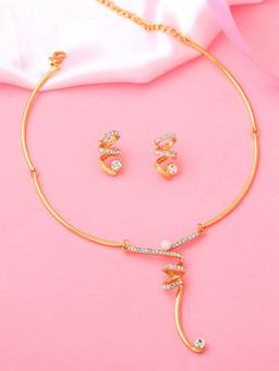 Estele - Gold Plated Unique Circular Designer Necklace set with Crystals for Women